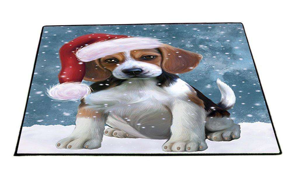 Let it Snow Christmas Holiday Beagles Dog Wearing Santa Hat Indoor/Outdoor Floormat