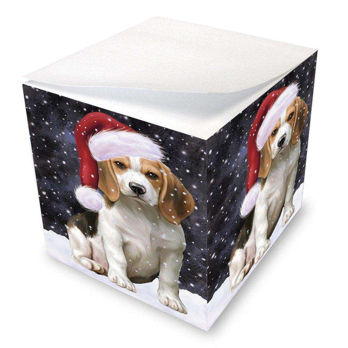 Let it Snow Christmas Holiday Beagles Dog Wearing Santa Hat Note Cube D251