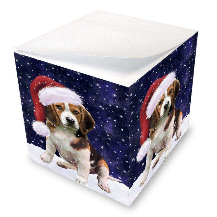 Let it Snow Christmas Holiday Beagles Dog Wearing Santa Hat Note Cube D252