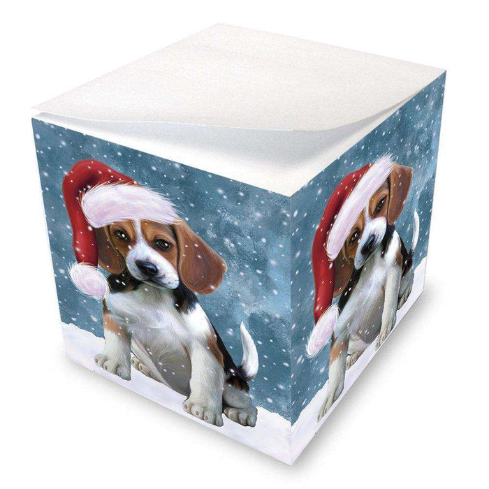 Let it Snow Christmas Holiday Beagles Dog Wearing Santa Hat Note Cube D253