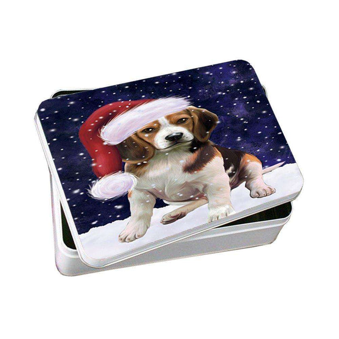 Let it Snow Christmas Holiday Beagles Dog Wearing Santa Hat Photo Storage Tin