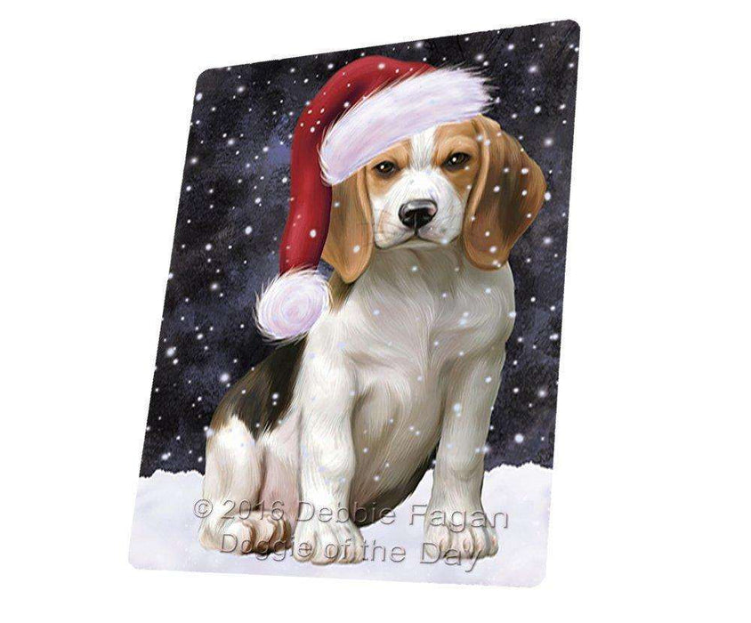 Let it Snow Christmas Holiday Beagles Dog Wearing Santa Hat Tempered Cutting Board