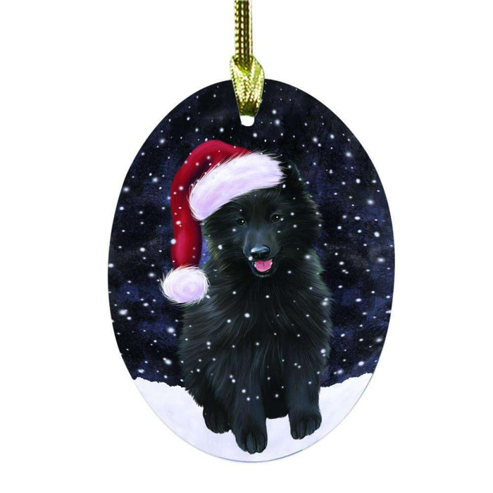 Let it Snow Christmas Holiday Belgian Shepherd Dog Oval Glass Christmas Ornament OGOR48435
