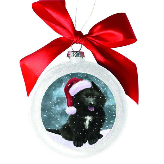 Let it Snow Christmas Holiday Belgian Shepherd Dog White Round Ball Christmas Ornament WBSOR48434