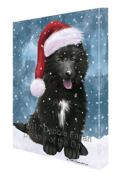 Let it Snow Christmas Holiday Belgian Shepherds Dog Wearing Santa Hat Canvas Wall Art