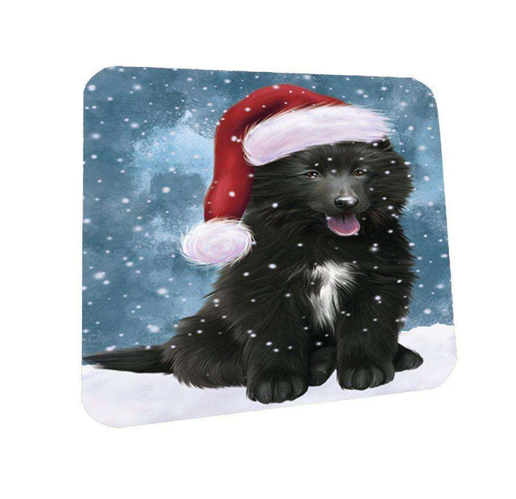 Let it Snow Christmas Holiday Belgian Shepherds Dog Wearing Santa Hat Coasters Set of 4