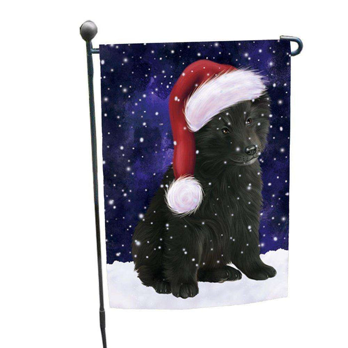 Let it Snow Christmas Holiday Belgian Shepherds Dog Wearing Santa Hat Garden Flag