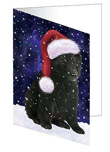 Let it Snow Christmas Holiday Belgian Shepherds Dog Wearing Santa Hat Handmade Artwork Assorted Pets Greeting Cards and Note Cards with Envelopes for All Occasions and Holiday Seasons
