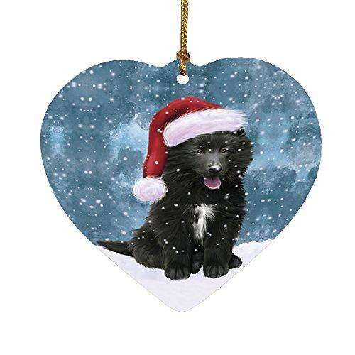 Let it Snow Christmas Holiday Belgian Shepherds Dog Wearing Santa Hat Heart Ornament