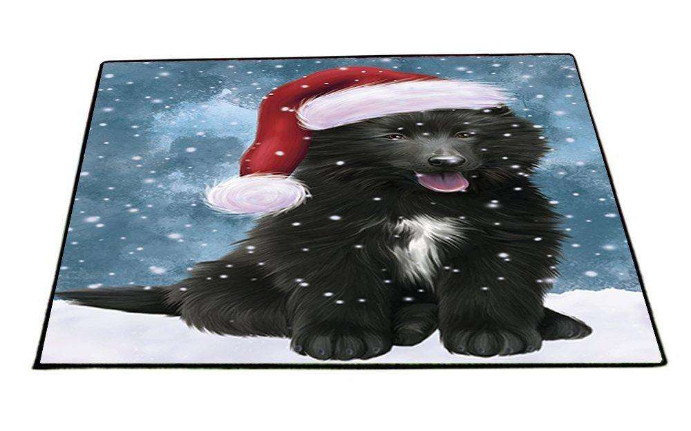 Let it Snow Christmas Holiday Belgian Shepherds Dog Wearing Santa Hat Indoor/Outdoor Floormat