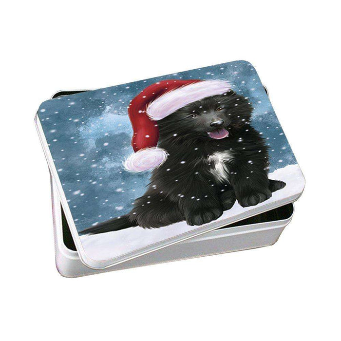 Let it Snow Christmas Holiday Belgian Shepherds Dog Wearing Santa Hat Photo Storage Tin