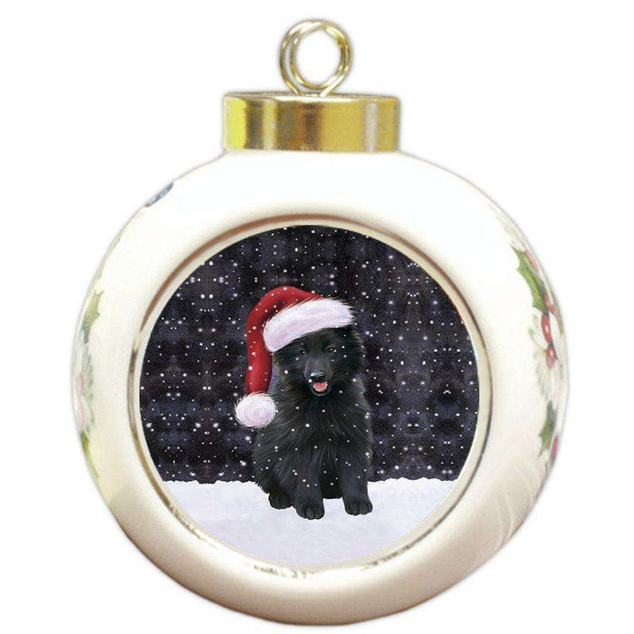 Let it Snow Christmas Holiday Belgian Shepherds Dog Wearing Santa Hat Round Ball Ornament