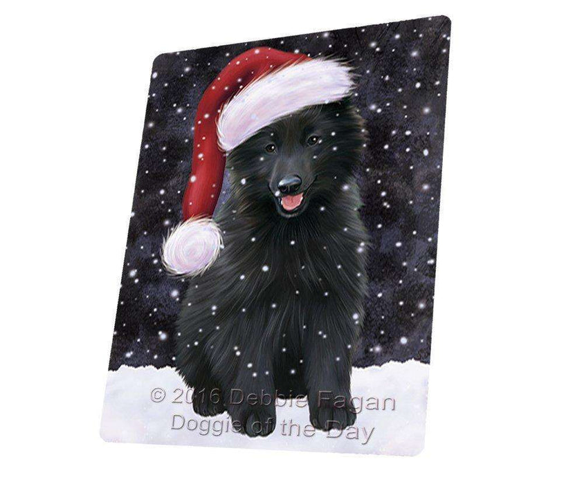 Let it Snow Christmas Holiday Belgian Shepherds Dog Wearing Santa Hat Art Portrait Print Woven Throw Sherpa Plush Fleece Blanket