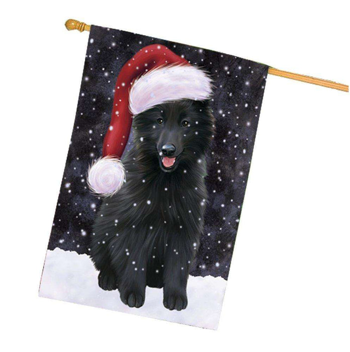 Let it Snow Christmas Holiday Belgian Shepherds Dog Wearing Santa Hat House Flag