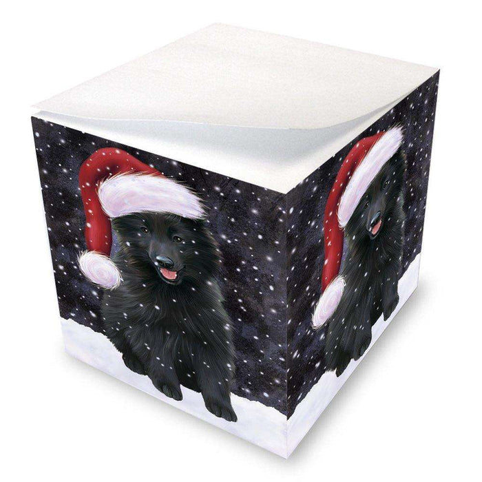 Let it Snow Christmas Holiday Belgian Shepherds Dog Wearing Santa Hat Note Cube D254