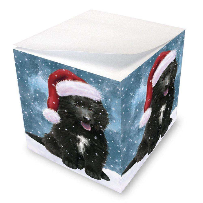 Let it Snow Christmas Holiday Belgian Shepherds Dog Wearing Santa Hat Note Cube D256