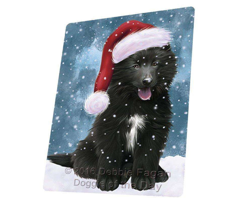 Let it Snow Christmas Holiday Belgian Shepherds Dog Wearing Santa Hat Tempered Cutting Board