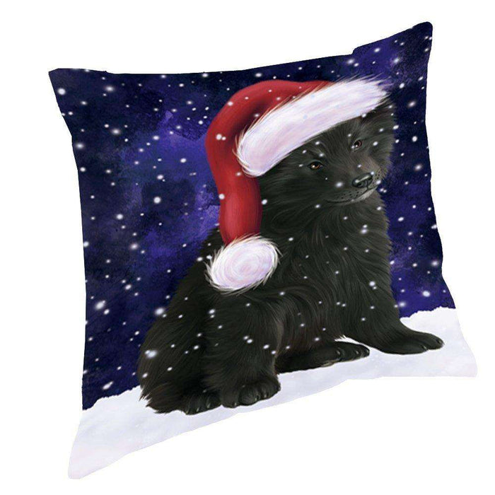 Let it Snow Christmas Holiday Belgian Shepherds Dog Wearing Santa Hat Throw Pillow