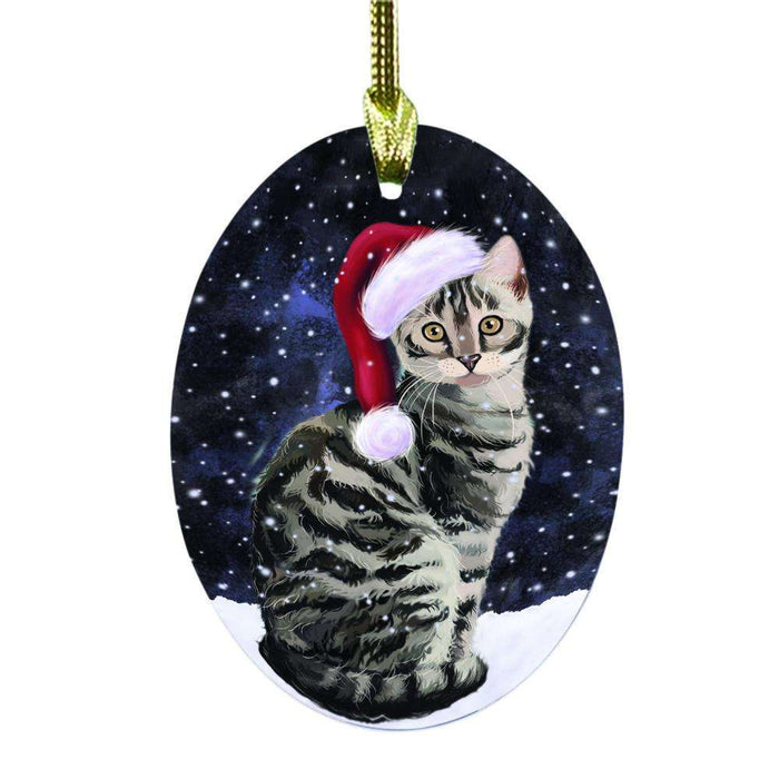 Let it Snow Christmas Holiday Bengal Cat Oval Glass Christmas Ornament OGOR48437