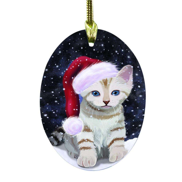 Let it Snow Christmas Holiday Bengal Cat Oval Glass Christmas Ornament OGOR48438