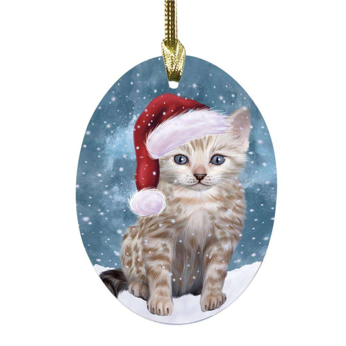Let it Snow Christmas Holiday Bengal Cat Oval Glass Christmas Ornament OGOR48920