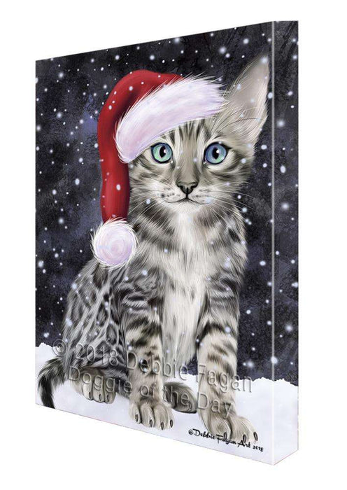 Let it Snow Christmas Holiday Bengal Cat Wearing Santa Hat Canvas Print Wall Art Décor CVS106343
