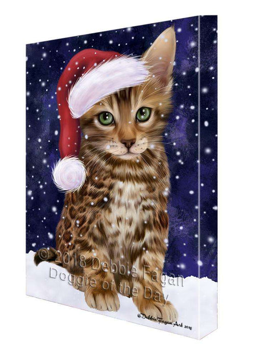 Let it Snow Christmas Holiday Bengal Cat Wearing Santa Hat Canvas Print Wall Art Décor CVS106352