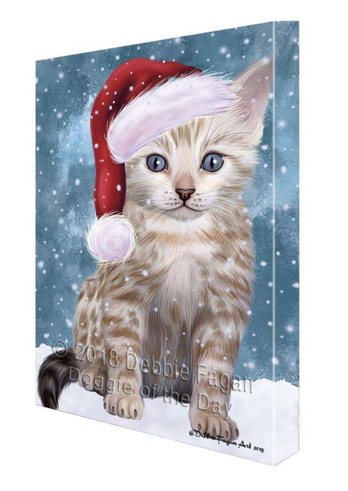 Let it Snow Christmas Holiday Bengal Cat Wearing Santa Hat Canvas Print Wall Art Décor CVS106361