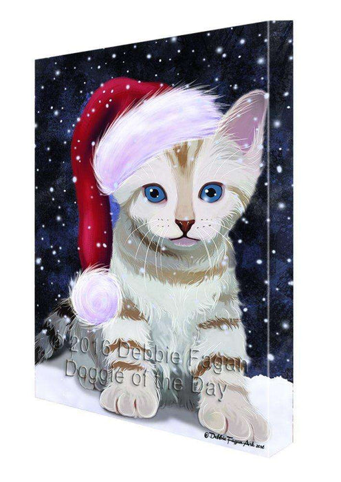Let it Snow Christmas Holiday Bengal Cat Wearing Santa Hat Canvas Wall Art