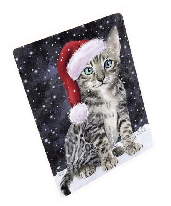 Let it Snow Christmas Holiday Bengal Cat Wearing Santa Hat Cutting Board C67275