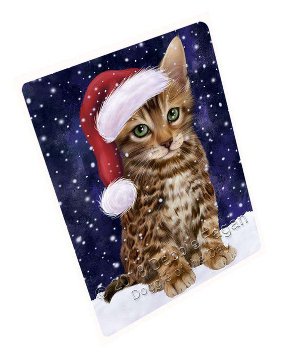 Let it Snow Christmas Holiday Bengal Cat Wearing Santa Hat Cutting Board C67278