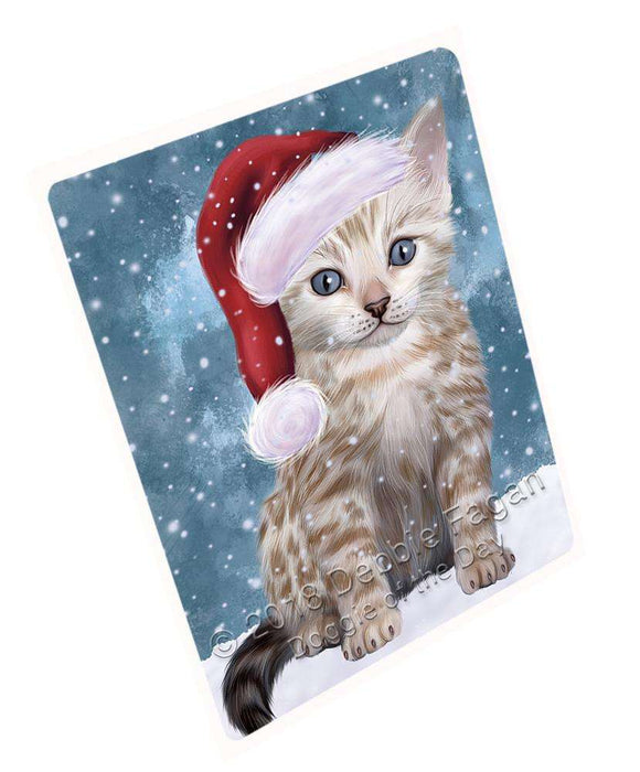 Let it Snow Christmas Holiday Bengal Cat Wearing Santa Hat Cutting Board C67281