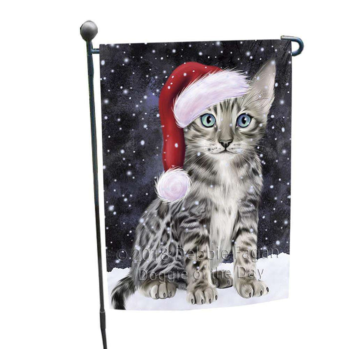 Let it Snow Christmas Holiday Bengal Cat Wearing Santa Hat Garden Flag GFLG54339