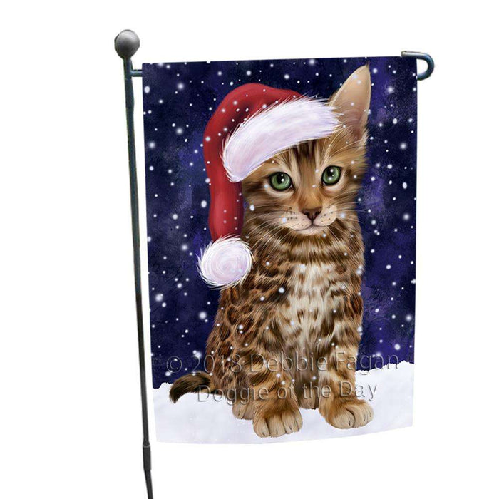 Let it Snow Christmas Holiday Bengal Cat Wearing Santa Hat Garden Flag GFLG54340