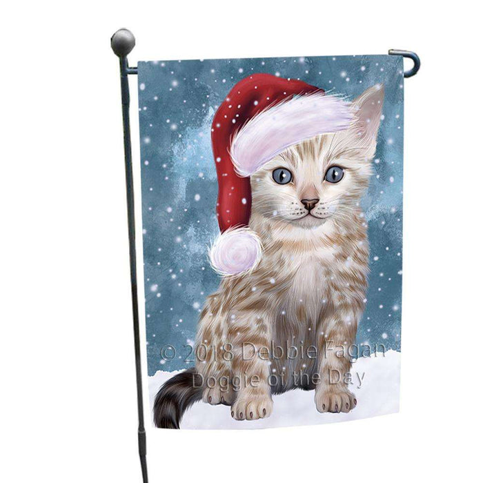 Let it Snow Christmas Holiday Bengal Cat Wearing Santa Hat Garden Flag GFLG54341