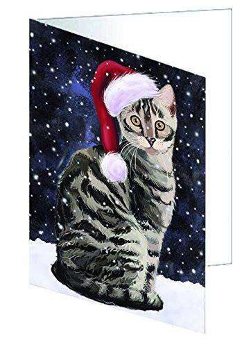 Let it Snow Christmas Holiday Bengal Cat Wearing Santa Hat Handmade Artwork Assorted Pets Greeting Cards and Note Cards with Envelopes for All Occasions and Holiday Seasons