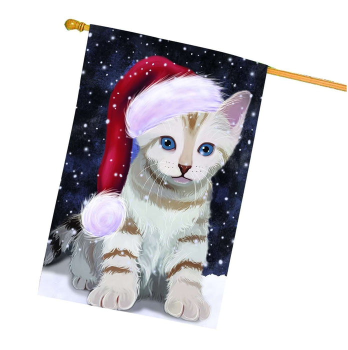 Let it Snow Christmas Holiday Bengal Cat Wearing Santa Hat House Flag