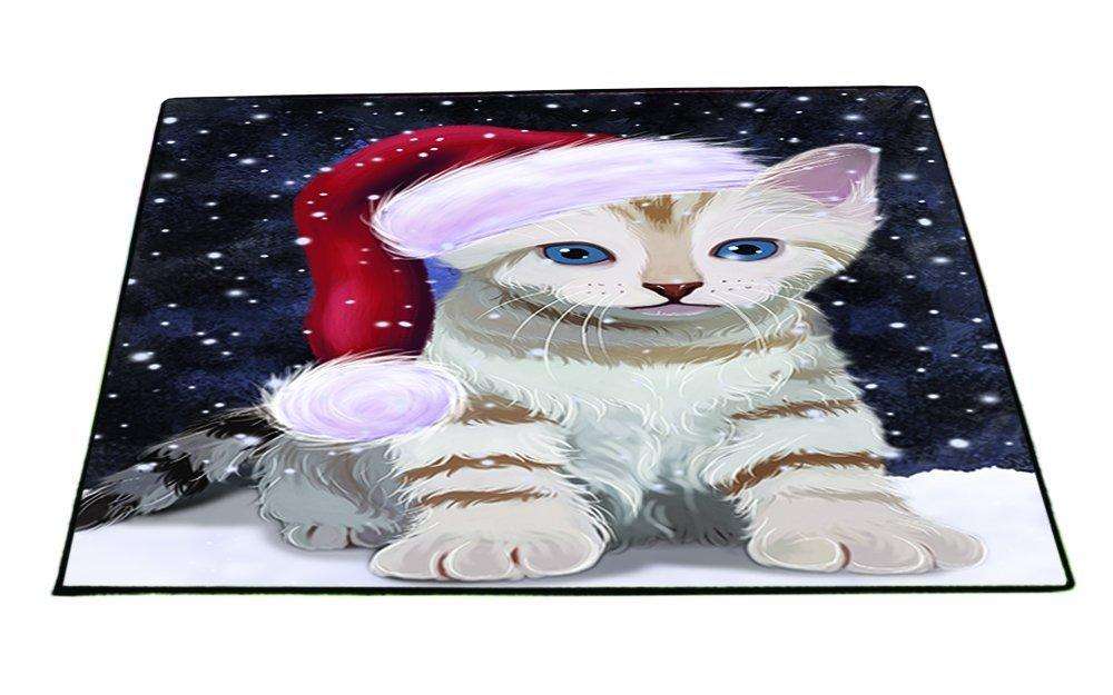 Let it Snow Christmas Holiday Bengal Cat Wearing Santa Hat Indoor/Outdoor Floormat