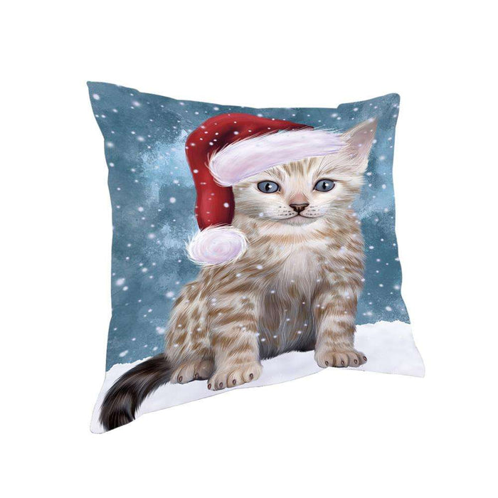 Let it Snow Christmas Holiday Bengal Cat Wearing Santa Hat Pillow PIL73740