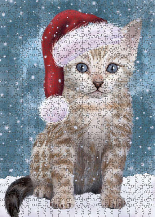 Let it Snow Christmas Holiday Bengal Cat Wearing Santa Hat Puzzle with Photo Tin PUZL84272