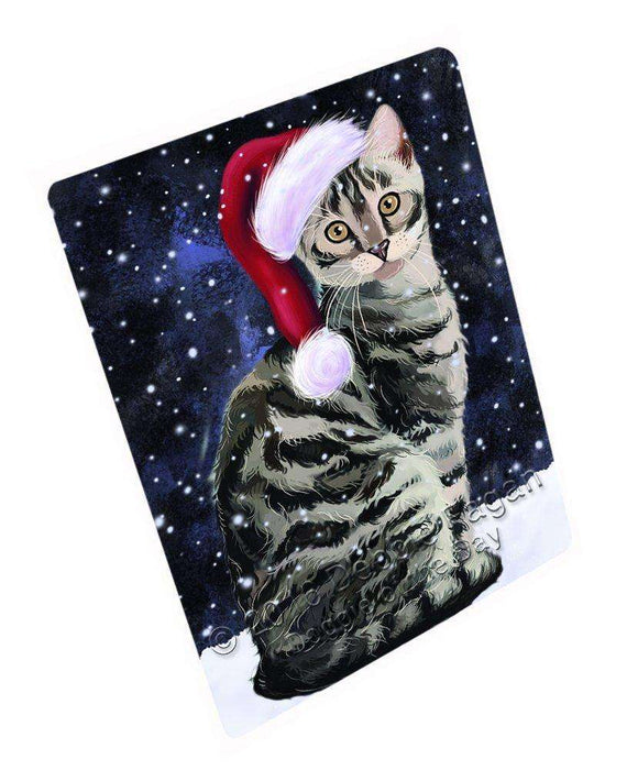 Let it Snow Christmas Holiday Bengal Cat Wearing Santa Hat Tempered Cutting Board