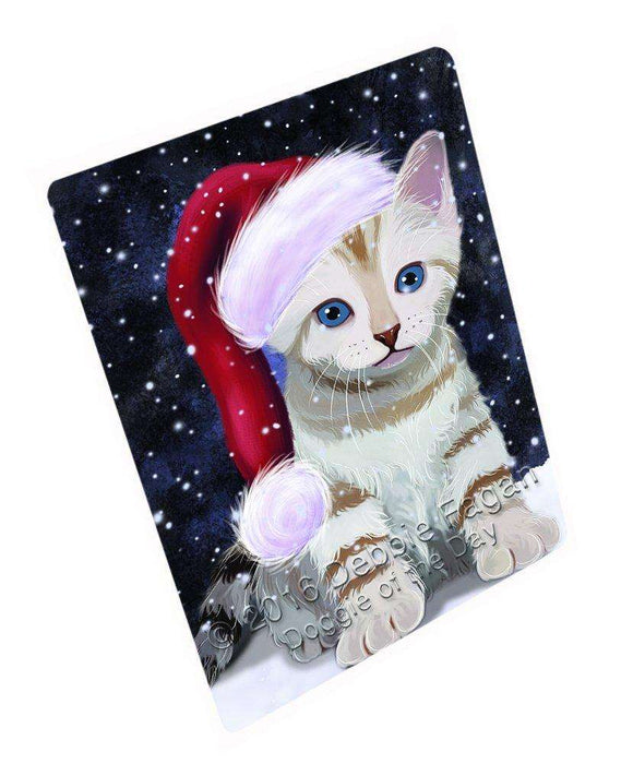 Let it Snow Christmas Holiday Bengal Cat Wearing Santa Hat Tempered Cutting Board