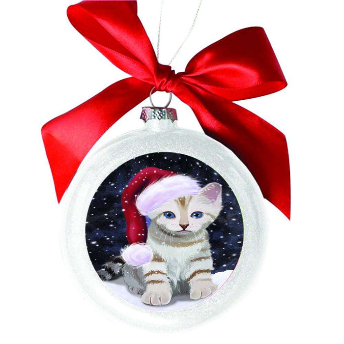Let it Snow Christmas Holiday Bengal Cat White Round Ball Christmas Ornament WBSOR48438