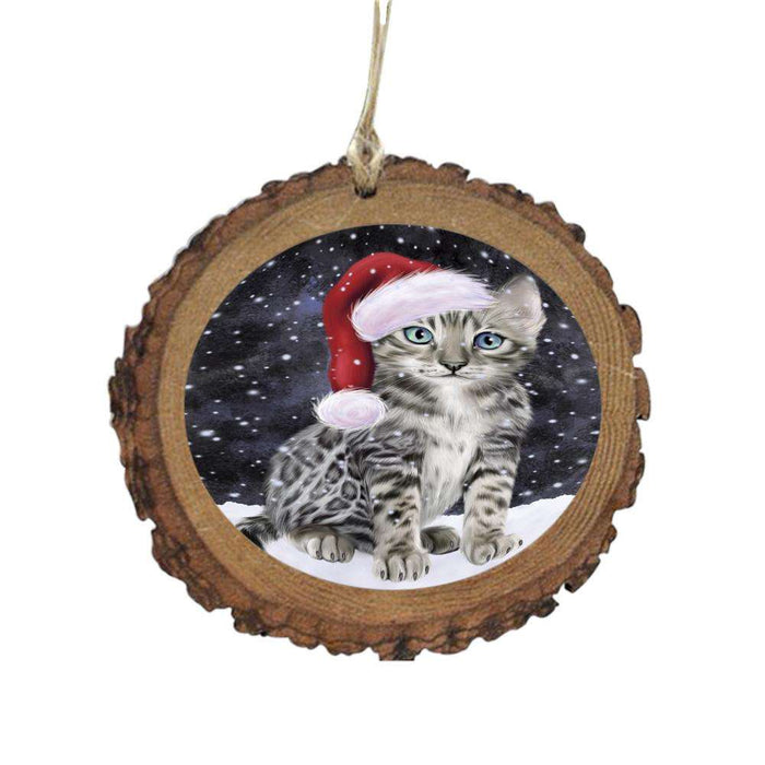 Let it Snow Christmas Holiday Bengal Cat Wooden Christmas Ornament WOR48918