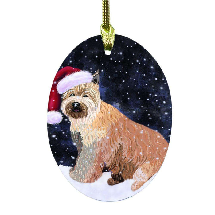 Let it Snow Christmas Holiday Berger Picard Dog Oval Glass Christmas Ornament OGOR48439