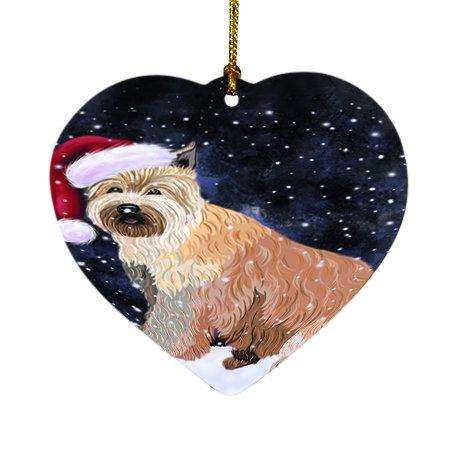 Let it Snow Christmas Holiday Berger Picard Dog Wearing Santa Hat Heart Ornament D312