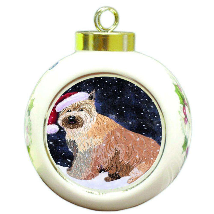Let it Snow Christmas Holiday Berger Picard Dog Wearing Santa Hat Round Ball Ornament D312