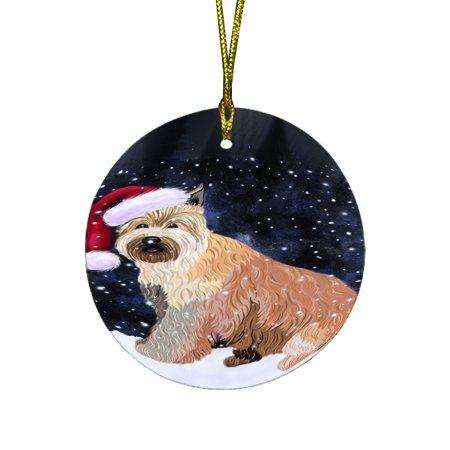 Let it Snow Christmas Holiday Berger Picard Dog Wearing Santa Hat Round Ornament D312