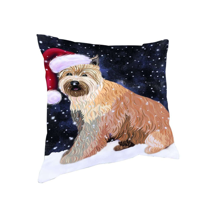 Let it Snow Christmas Holiday Berger Picard Dog Wearing Santa Hat Throw Pillow