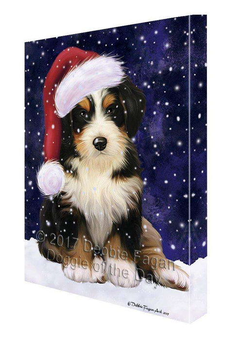 Let it Snow Christmas Holiday Bernedoodle Dog Wearing Santa Hat Canvas Wall Art